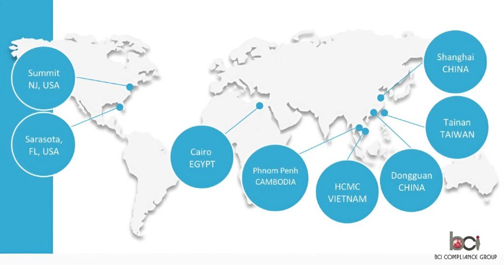 Mạng lưới hoạt động và thị trường trọng điểm của BCI Compliance Group trên toàn cầu.
